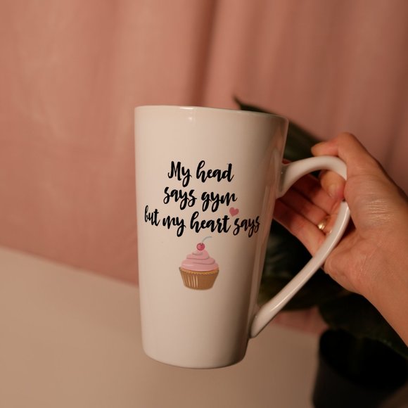 Large Gym vs Cupcake Mug with Inspirational Message - Life is Short, Eat the Cup - Picture 3 of 3